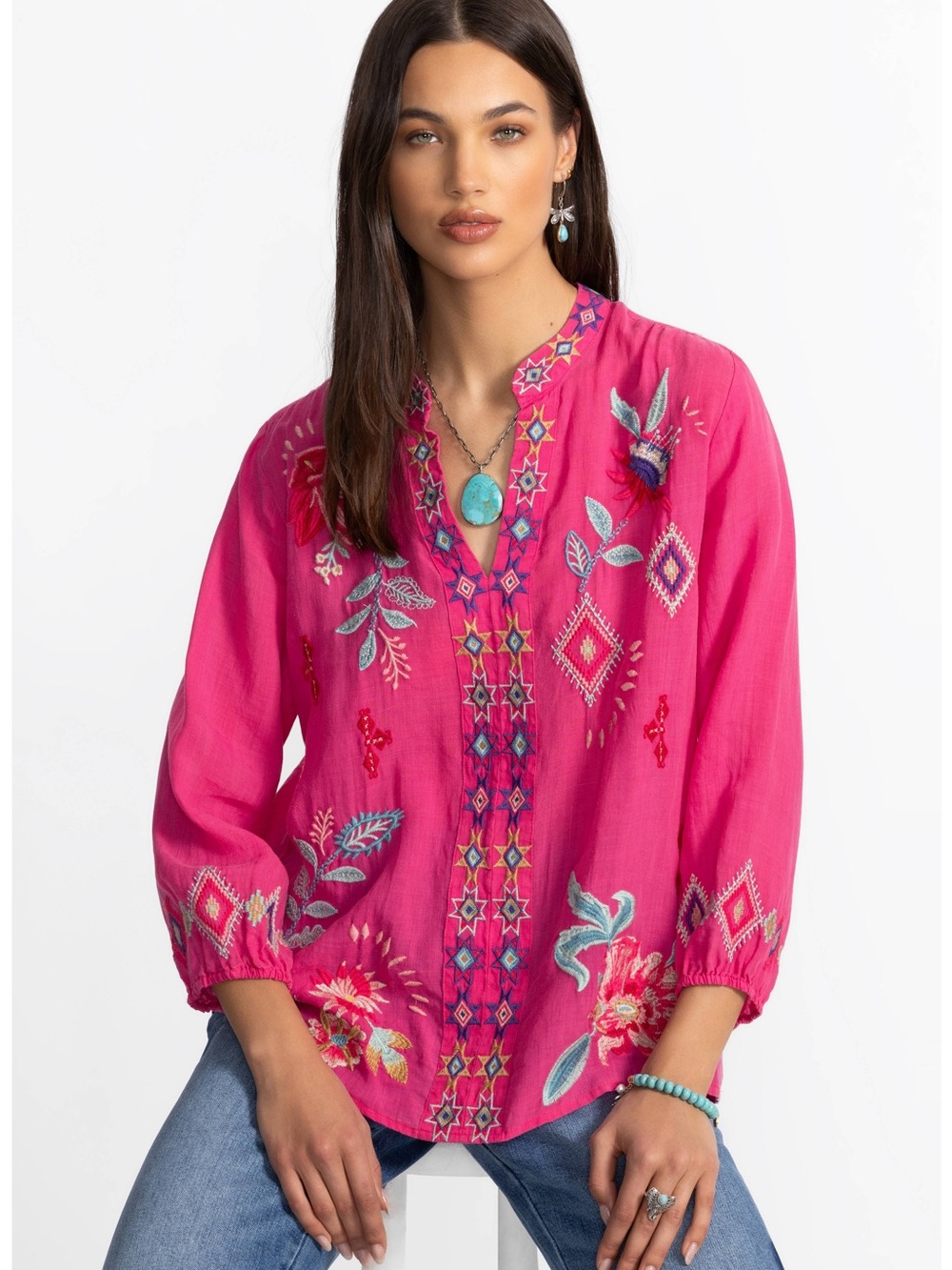 Johnny Was pink blouse size S